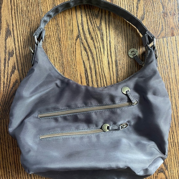 Travelon grey brown hobo shoulder bag purse - Picture 1 of 8